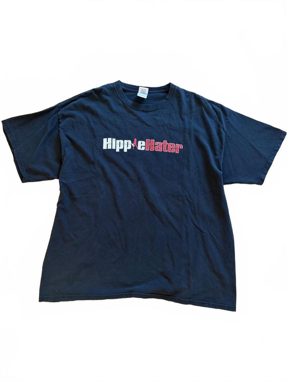 HippieHater.com Graphic T-Shirt Mens Size 2XL Black Crew Neck Short Sleeve